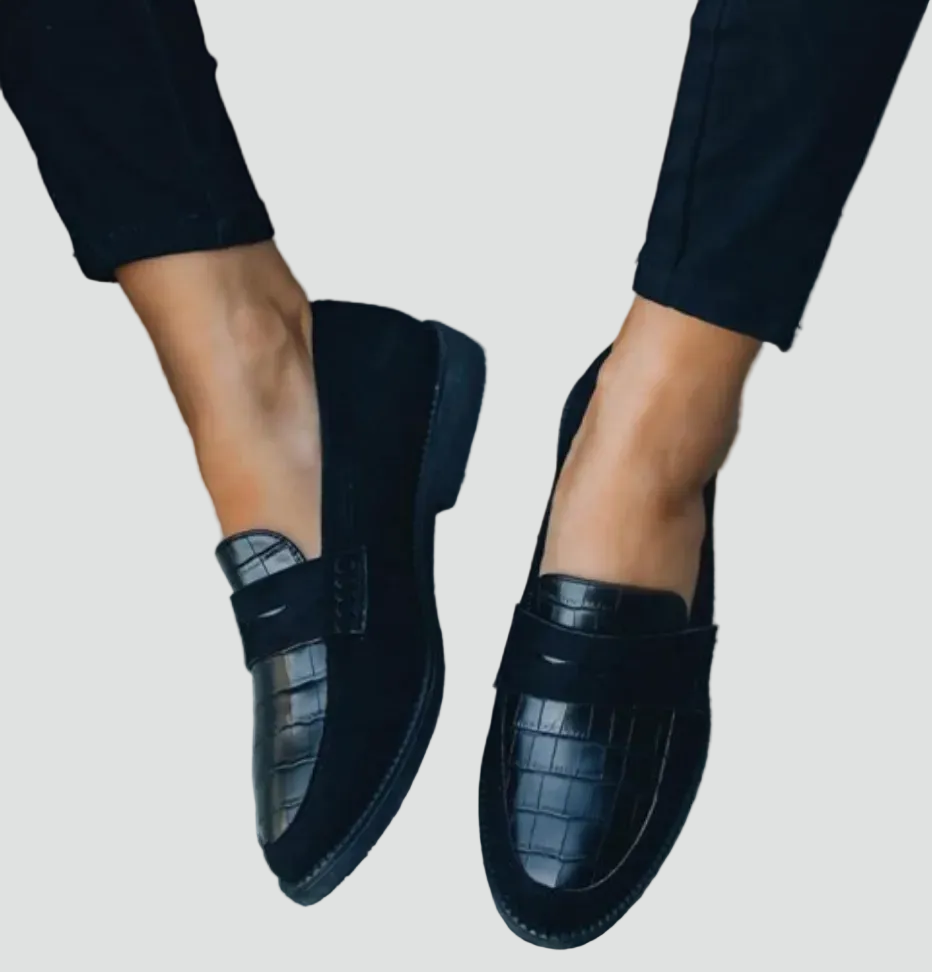 Mocassins noirs chics avec imprimé crocodile pour femmes