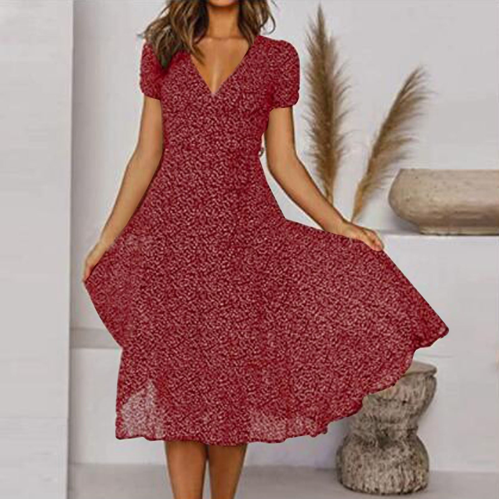 Vestido en línea A para mujer, escote en V, suelto, casual