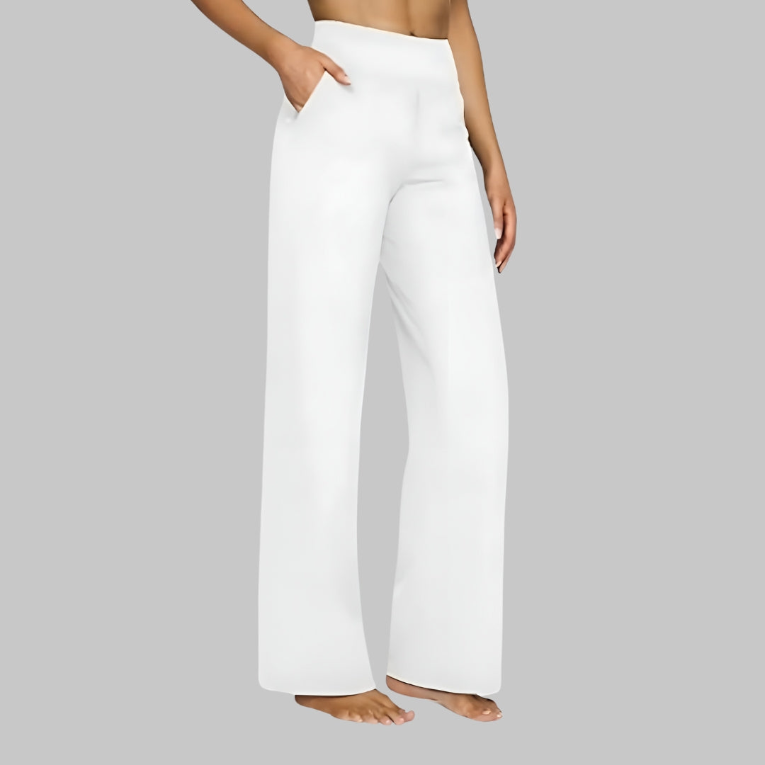 Pantalón de Cintura Alta para Mujer con Piernas Rectas y Bolsillos