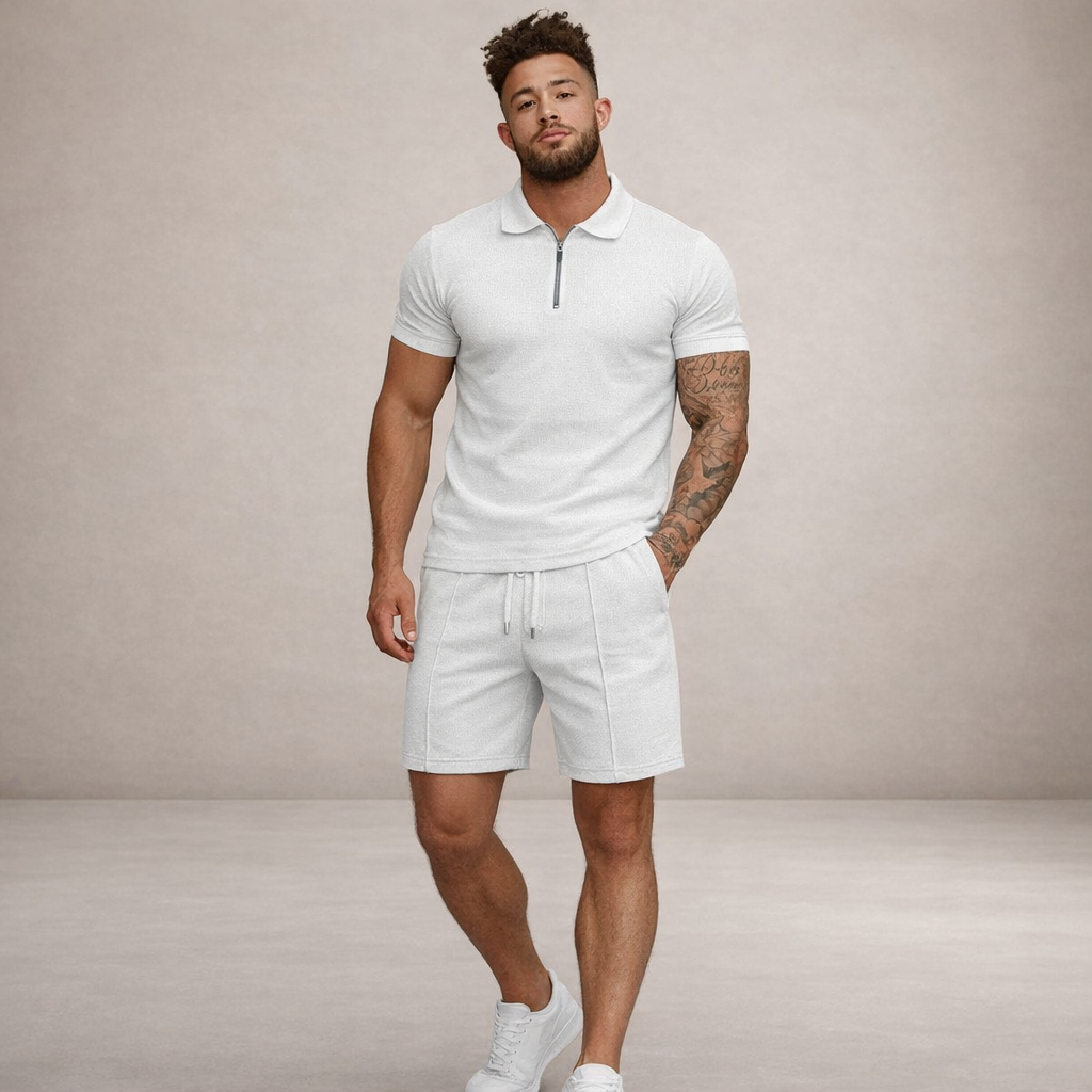 Conjunto de polo y shorts para hombre corte slim transpirable manga corta