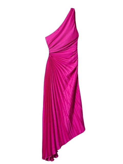 Vestido de noche para mujer, plisado, un hombro, formal