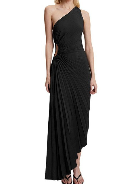 Rochie de seară damă pliuri un umăr formal