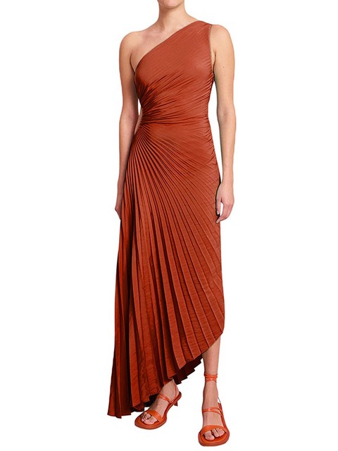 Vestido de noche para mujer, plisado, un hombro, formal