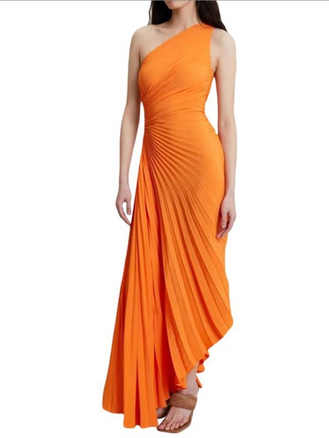 Vestido de noche para mujer, plisado, un hombro, formal