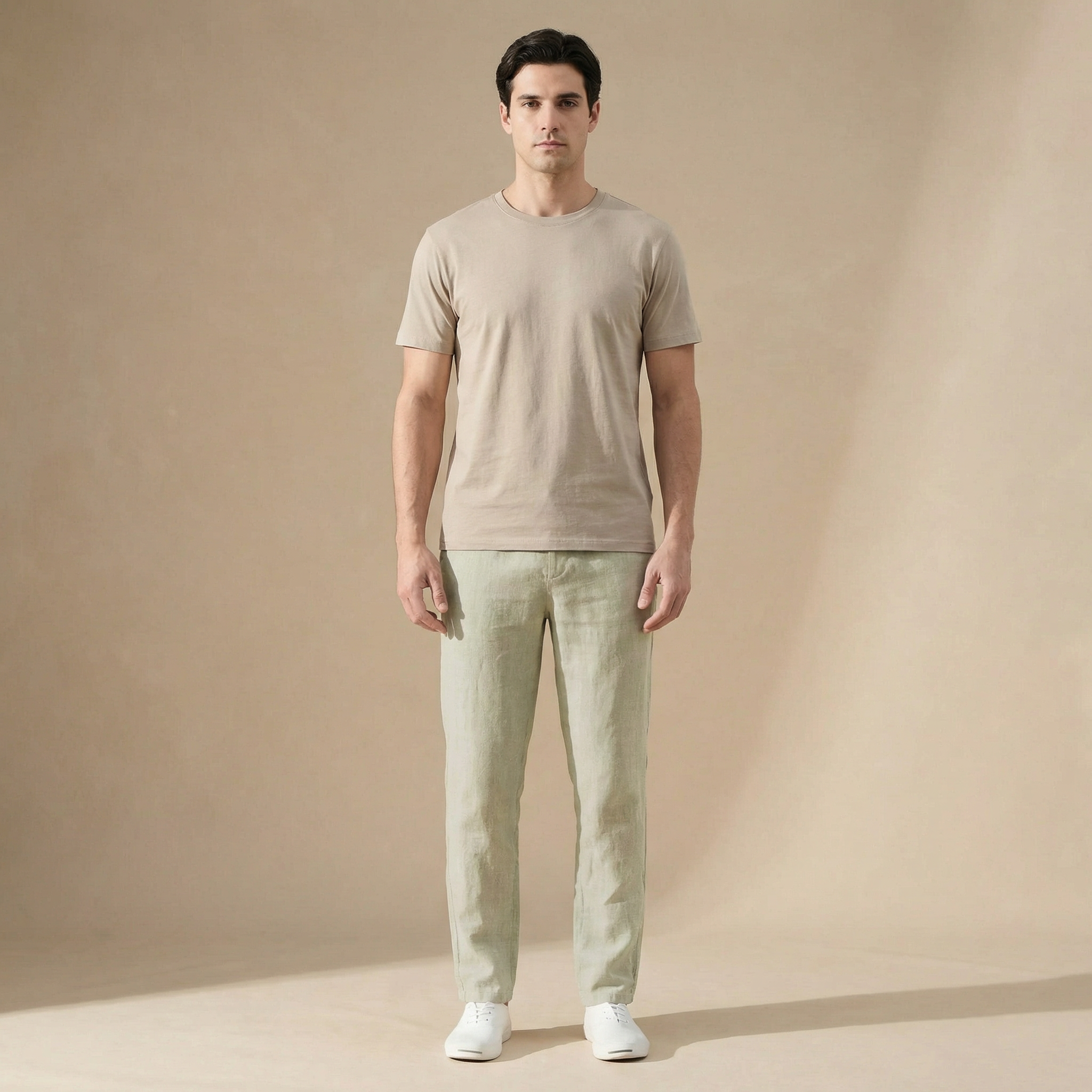 Pánské lněné letní kalhoty Regular Fit Prodyšný materiál Elastický pas