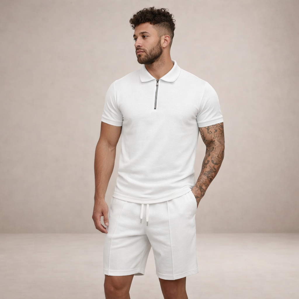 Conjunto de polo y shorts para hombre corte slim transpirable manga corta