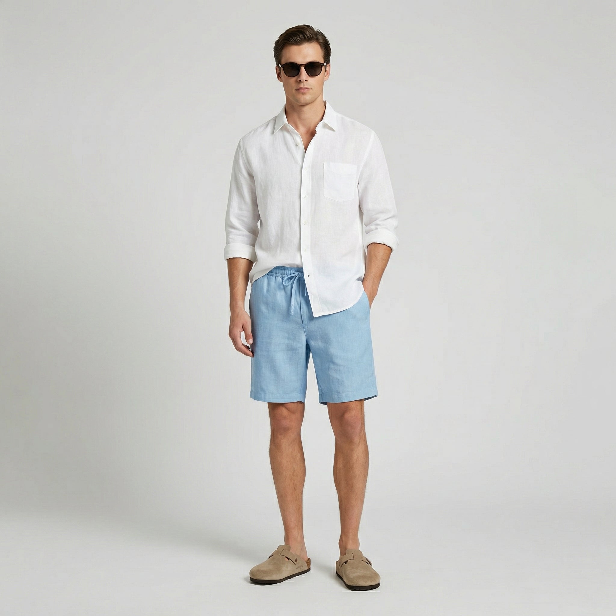 Pantaloni scurți bermuda pentru bărbați cu talie elastică casual vară