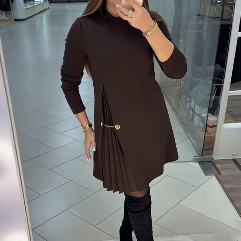 Rochie de cocktail mini elegantă pentru femei, cu guler și detalii plisate
