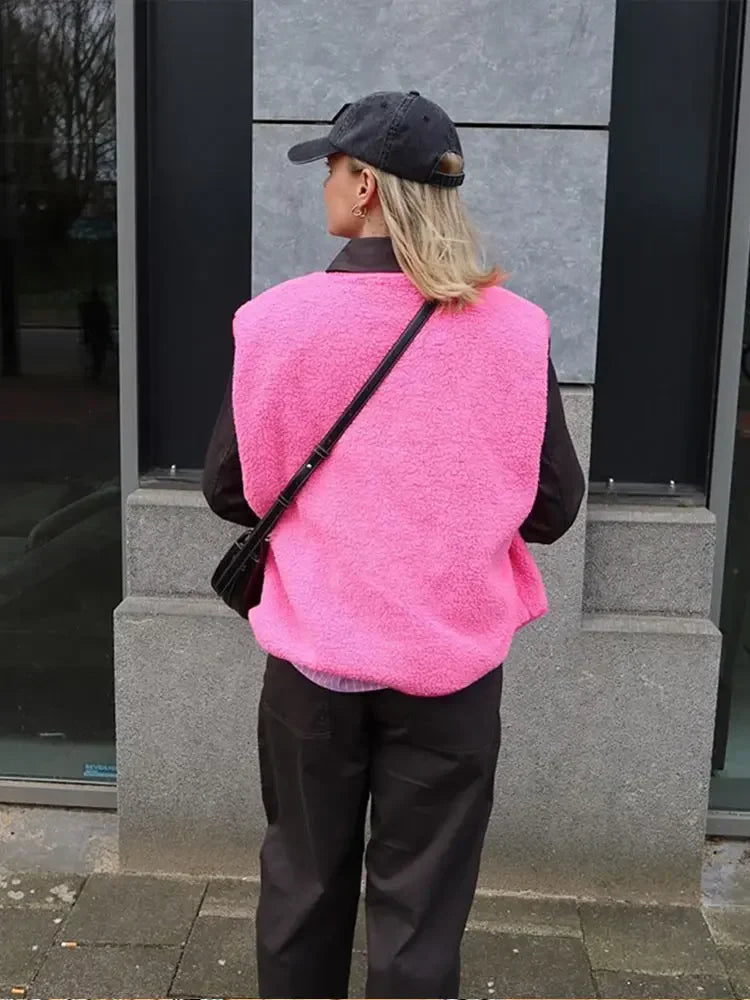 Vestă femei cu nasturi casual scurtă