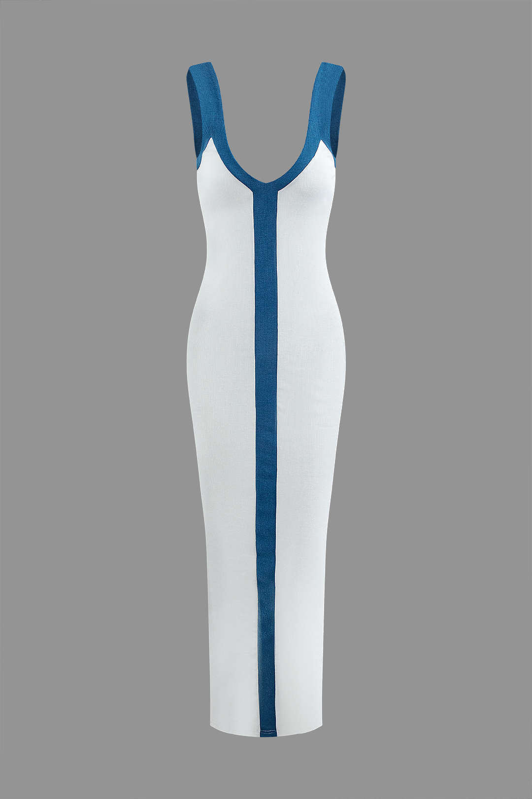 Vestido maxi de bloques de color para mujer con escote en V y abertura