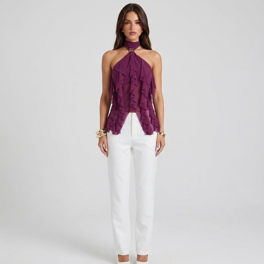 Chiffon Halter Top Dame Flæse Formelt