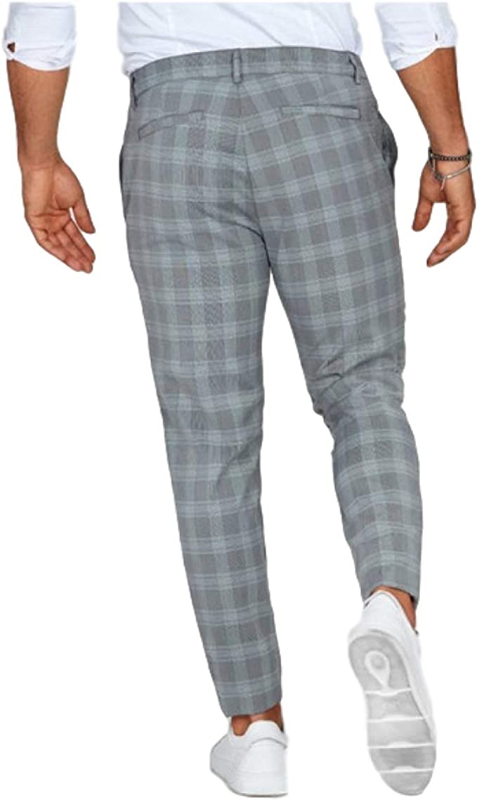 Pantalón chino para hombre, ajuste slim, patrón de cuadros, primavera, casual