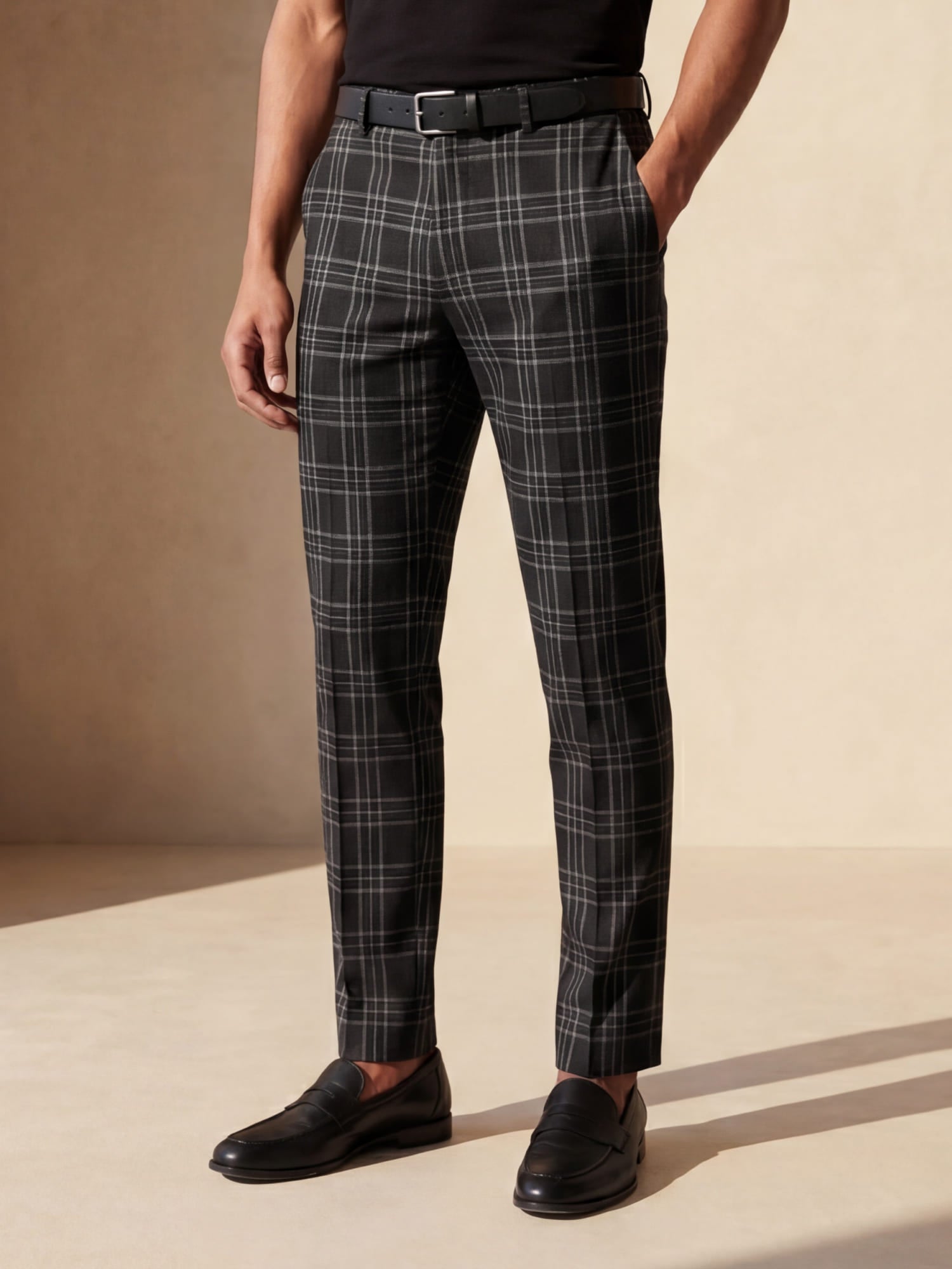 Pantalón chino para hombre, ajuste slim, patrón de cuadros, primavera, casual