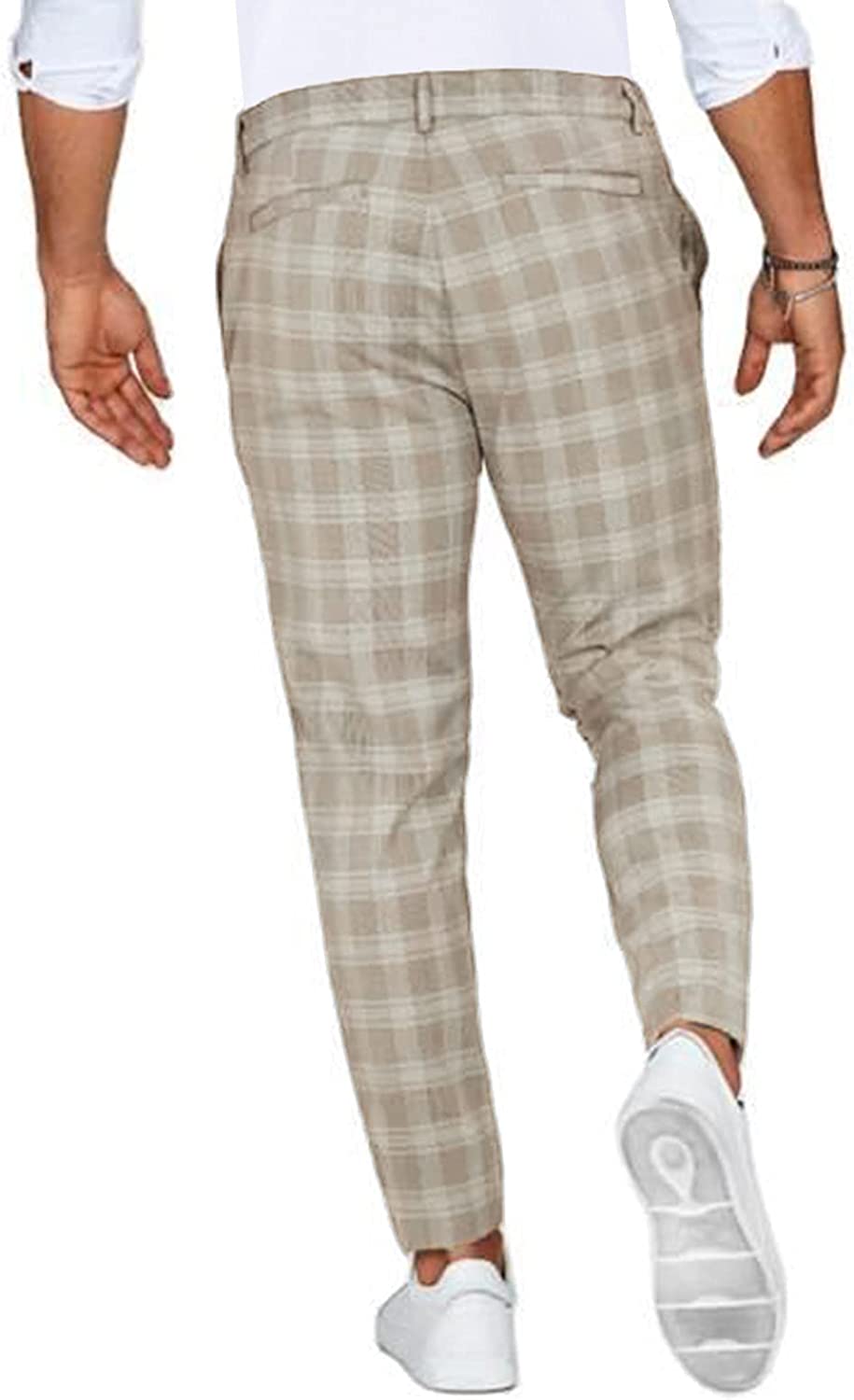 Pantalón chino para hombre, ajuste slim, patrón de cuadros, primavera, casual
