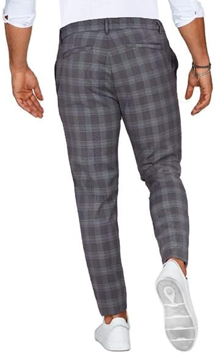 Pantalón chino para hombre, ajuste slim, patrón de cuadros, primavera, casual