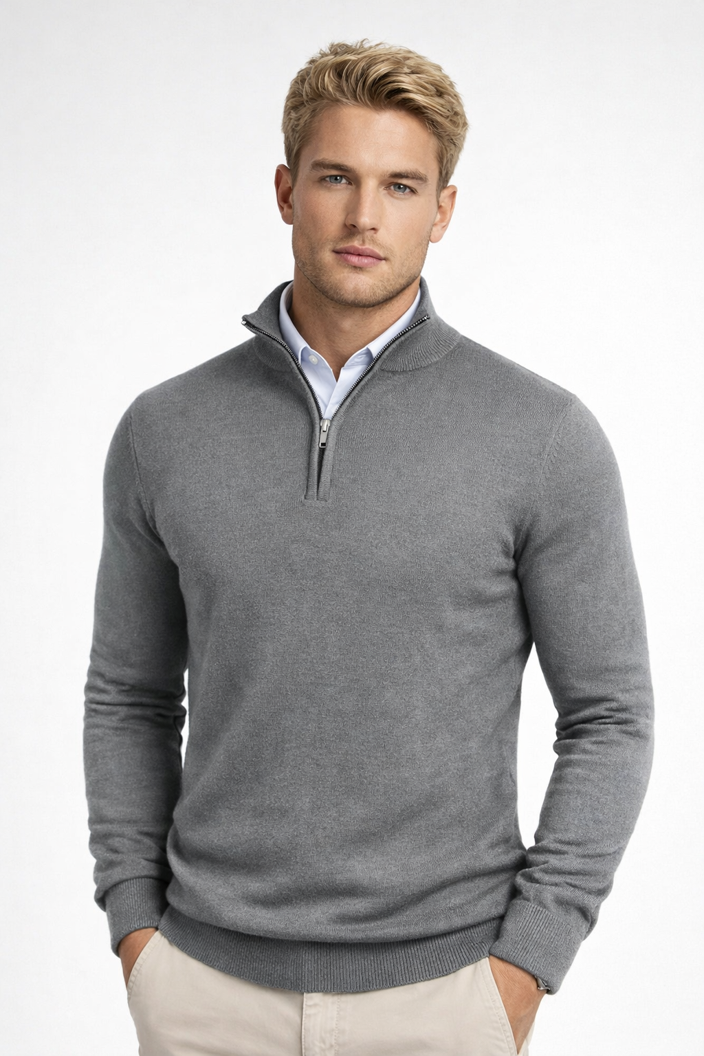 Camisola de gola alta para homem, meio fecho, gola alta, inverno