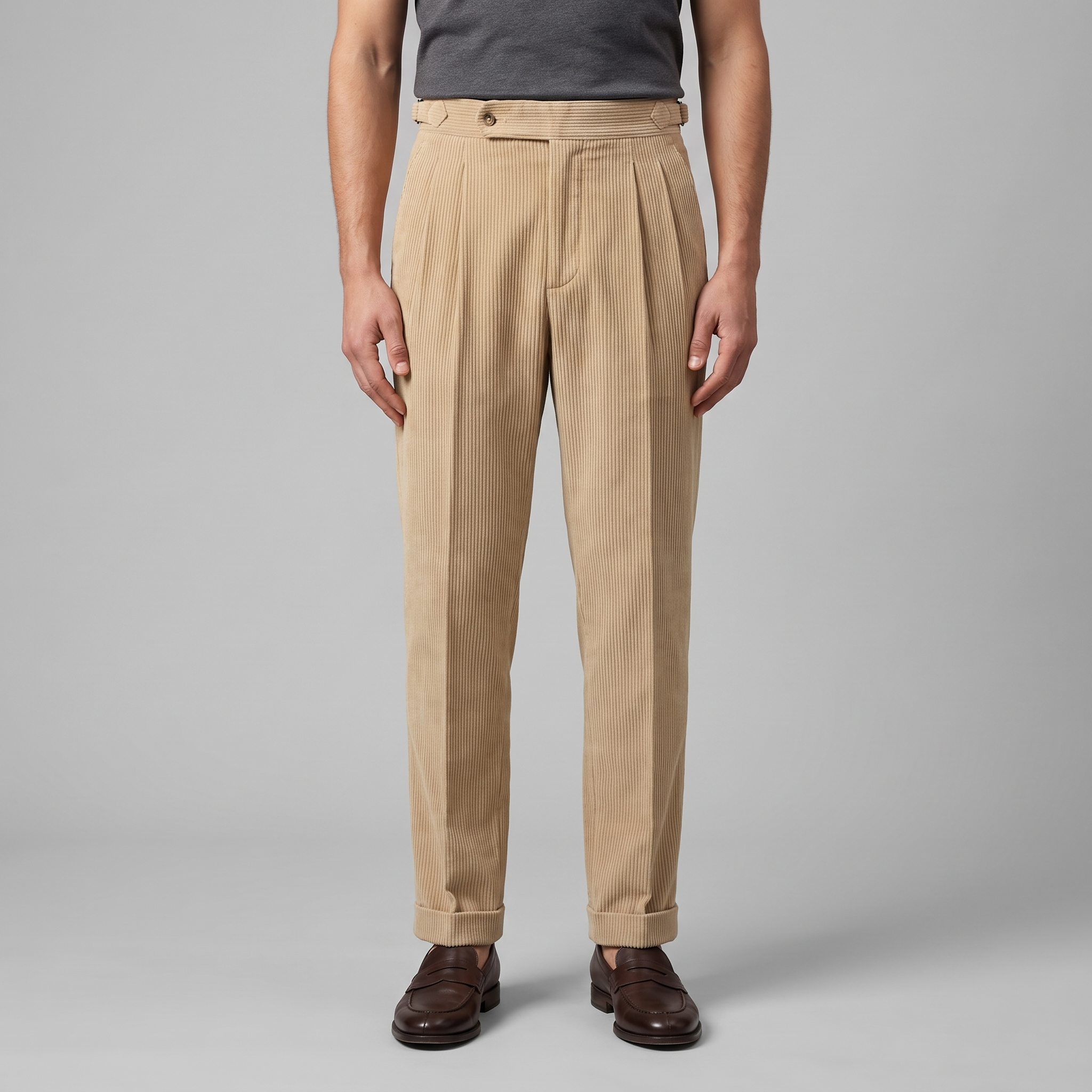 Corduroy Pleated Trousers Heren Tailored Classic Winter