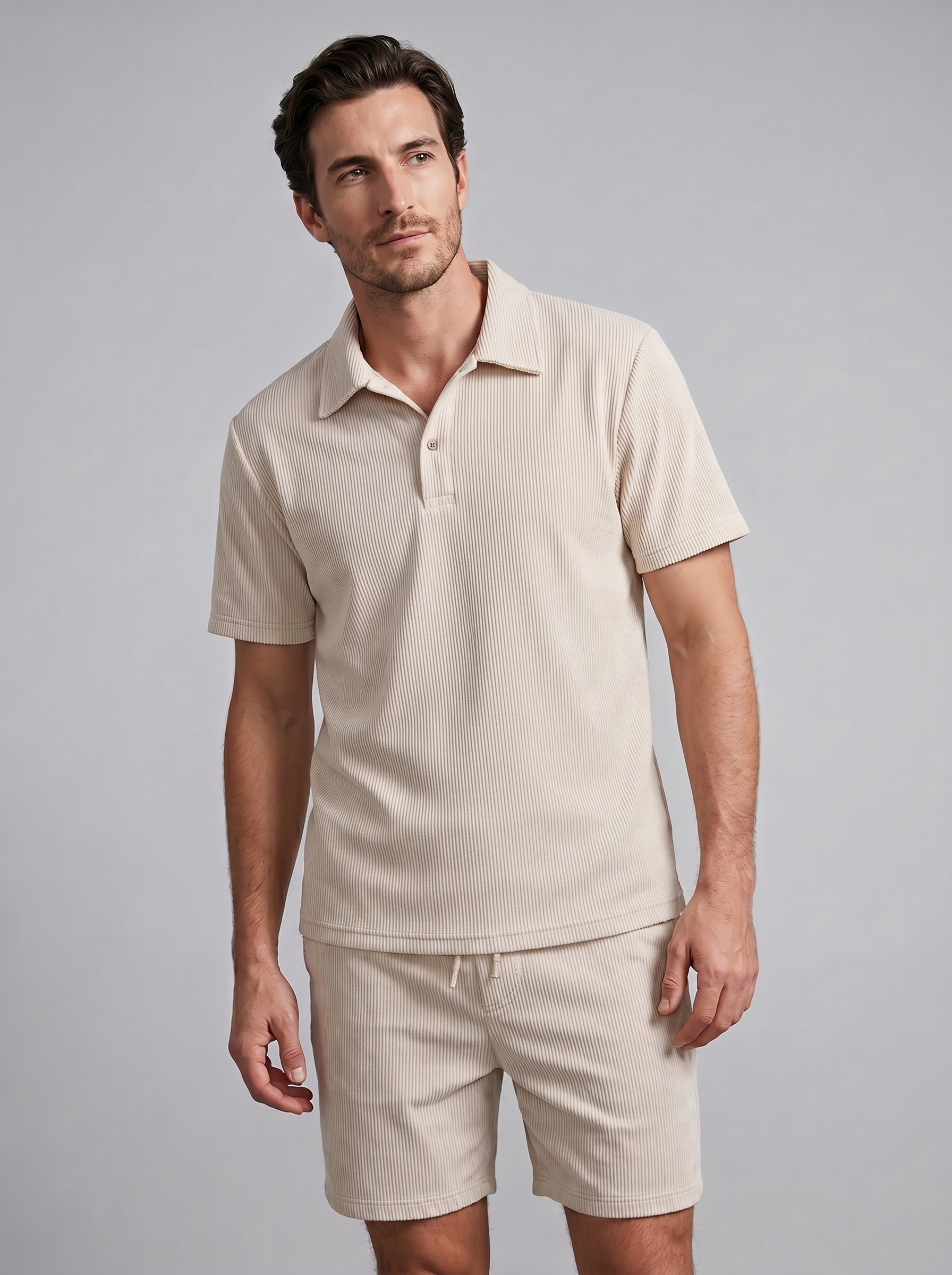 Fløjlsbukser Poloshirt og Shorts Sæt Herre Slim Fit