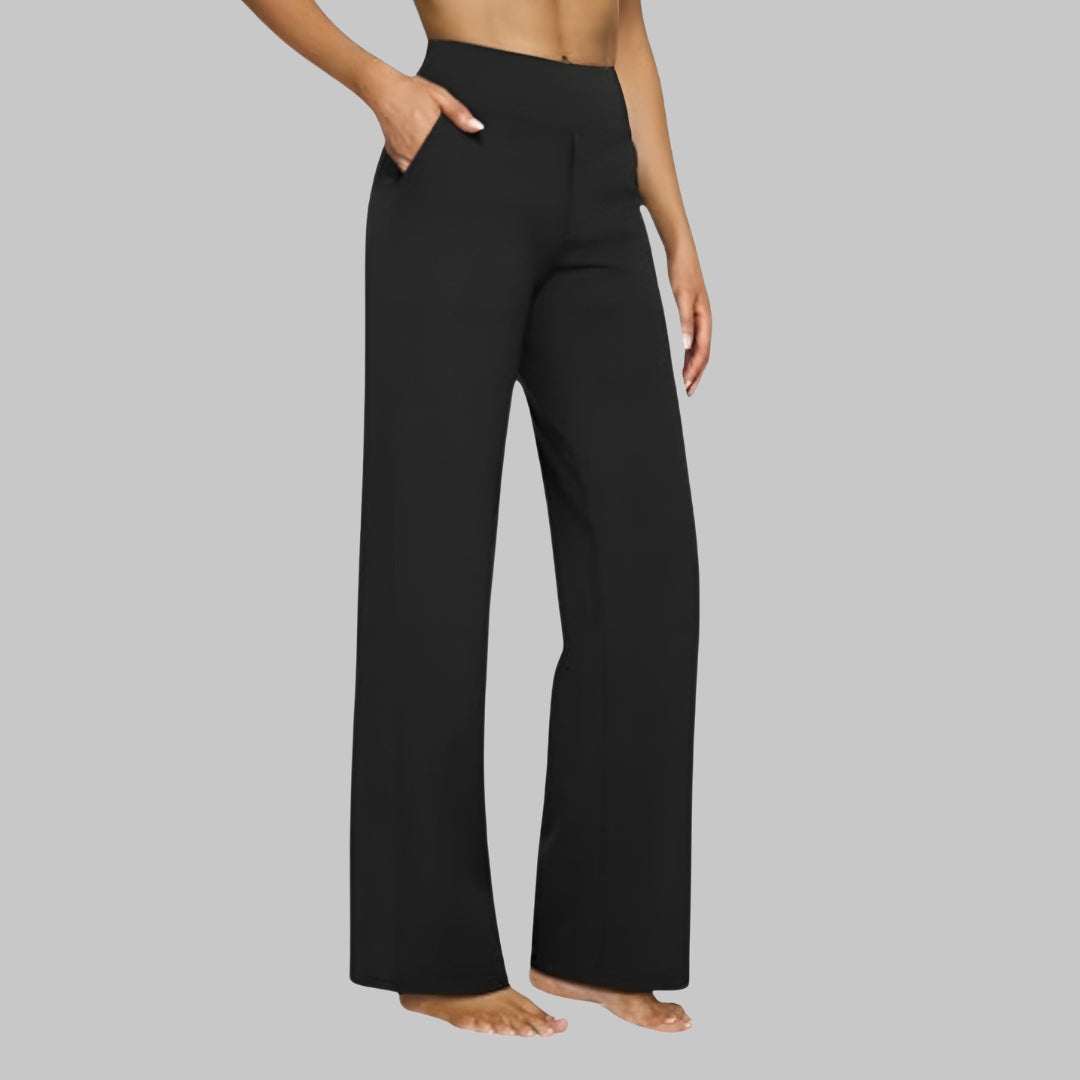 Pantalón de Cintura Alta para Mujer con Piernas Rectas y Bolsillos