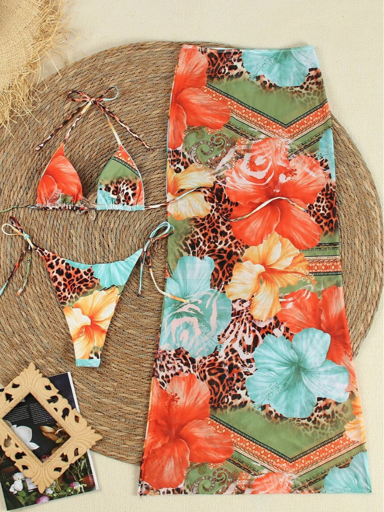 Conjunto de bikini para mujer con estampado tropical