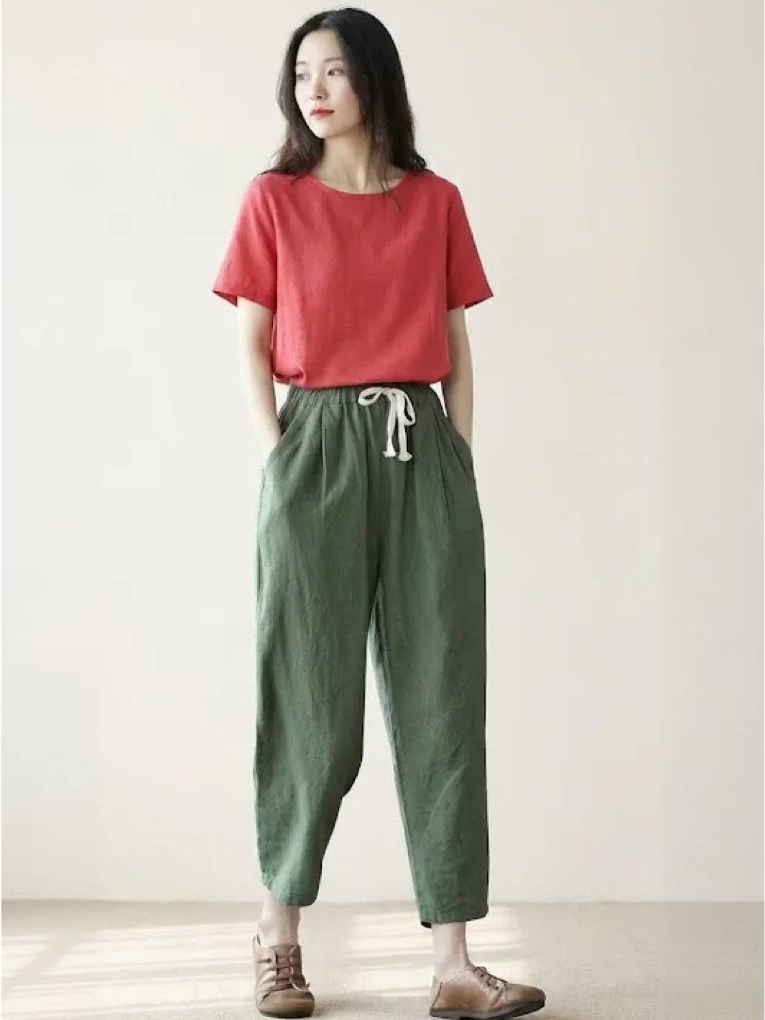 Dame Bukser Slim Fit Snøre Talje Casual Sommer