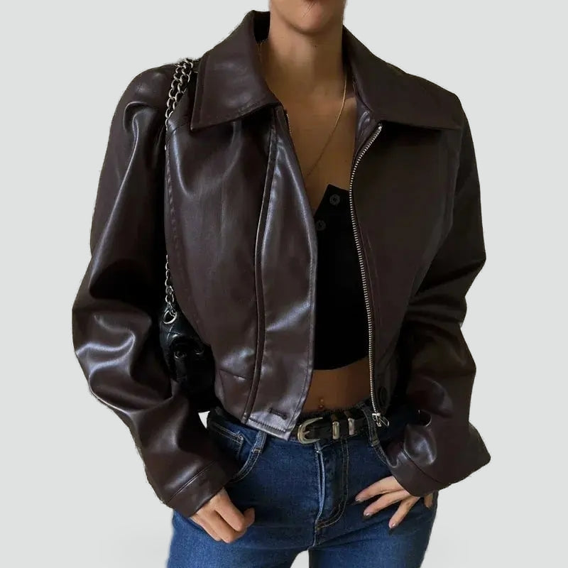 LISETTE - CROPPED MOTO FAUX LEATHER JACKET 1