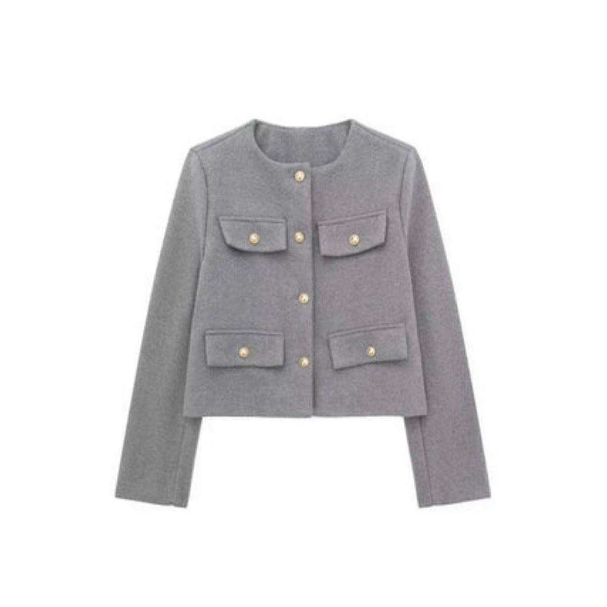 Veste courte Audriélle pour femme, boutons dorés distinctifs et coupe structurée adaptée aux tenues chic.