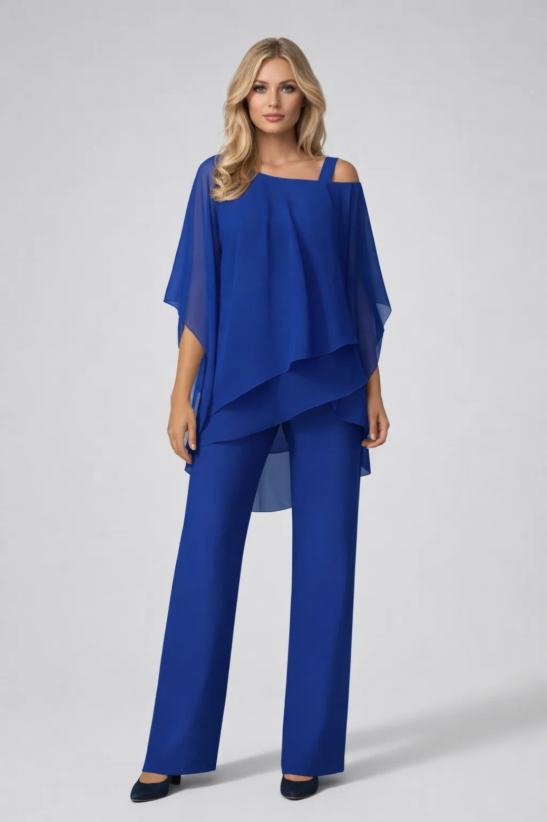 Set damă top larg pantaloni drepți festiv elegant
