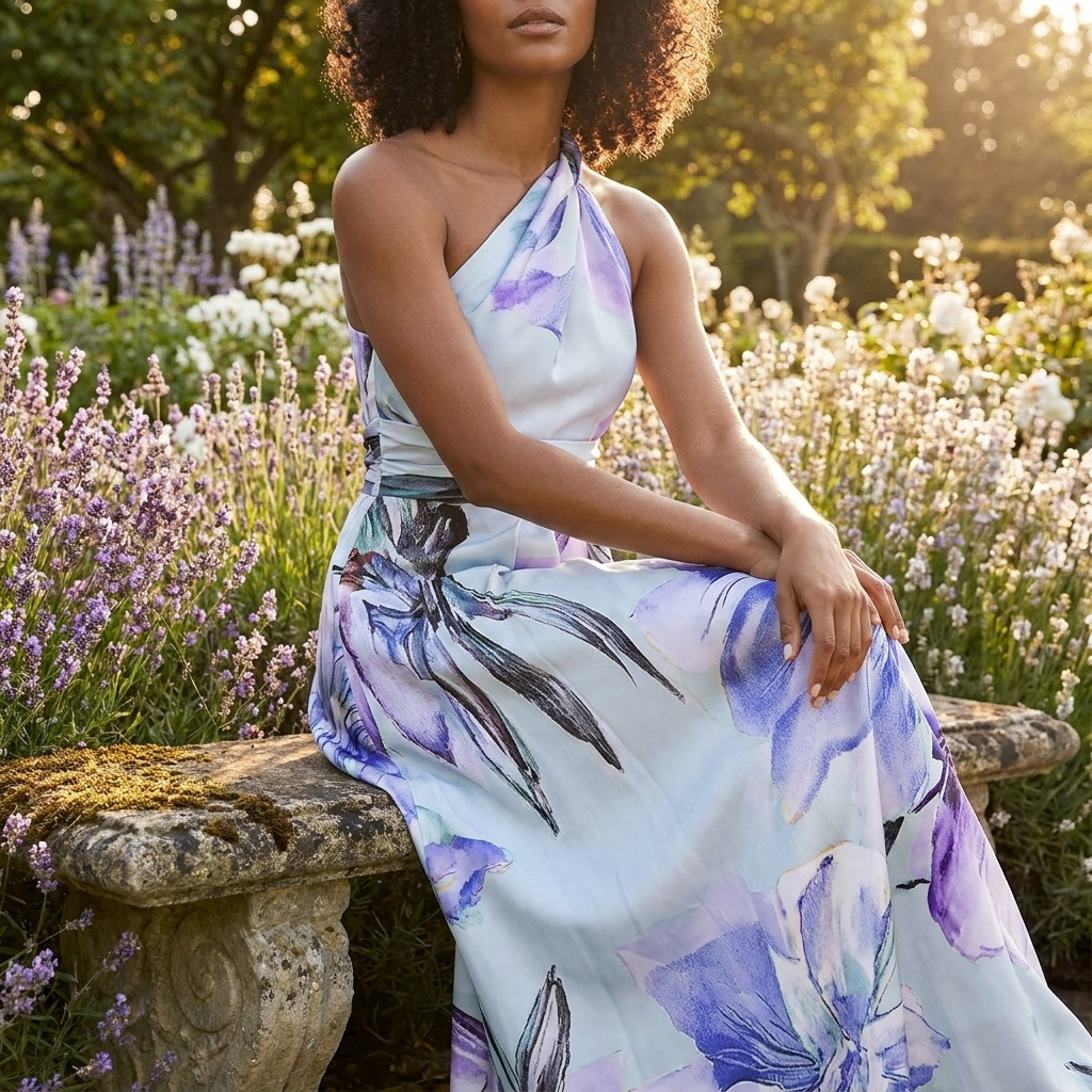 Maxi φόρεμα γυναικείο Regular Fit, ασύμμετρη λαιμόκοψη, casual καλοκαιρινό