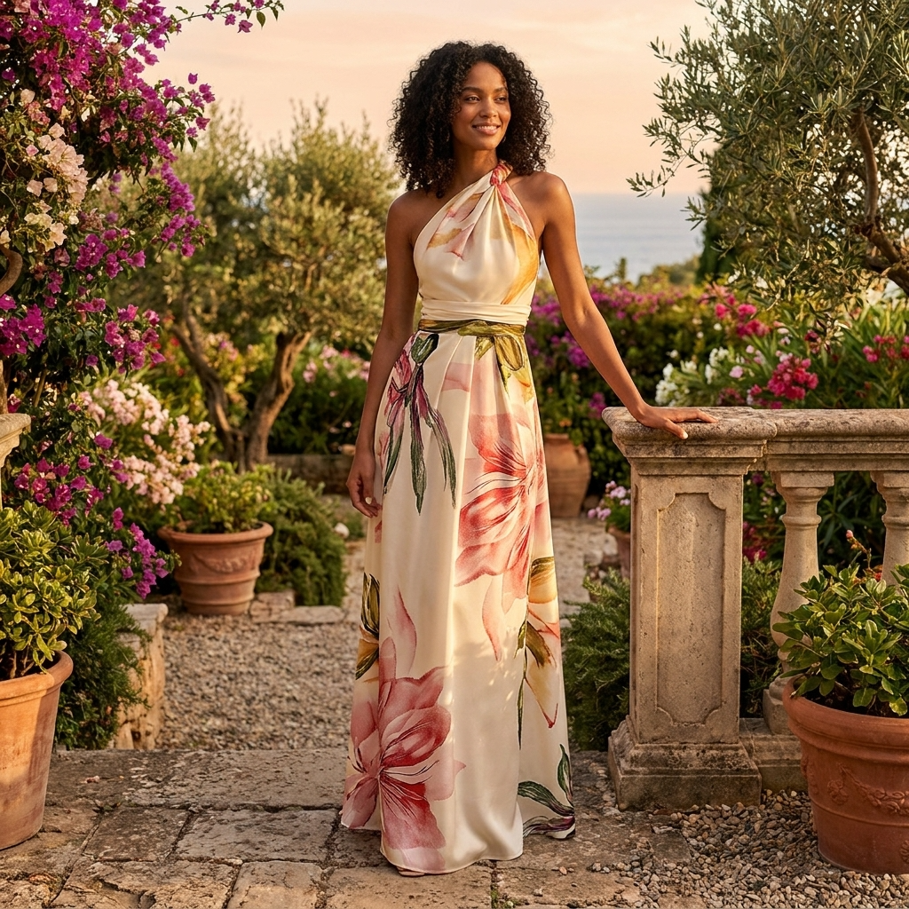 Maxi φόρεμα γυναικείο Regular Fit, ασύμμετρη λαιμόκοψη, casual καλοκαιρινό