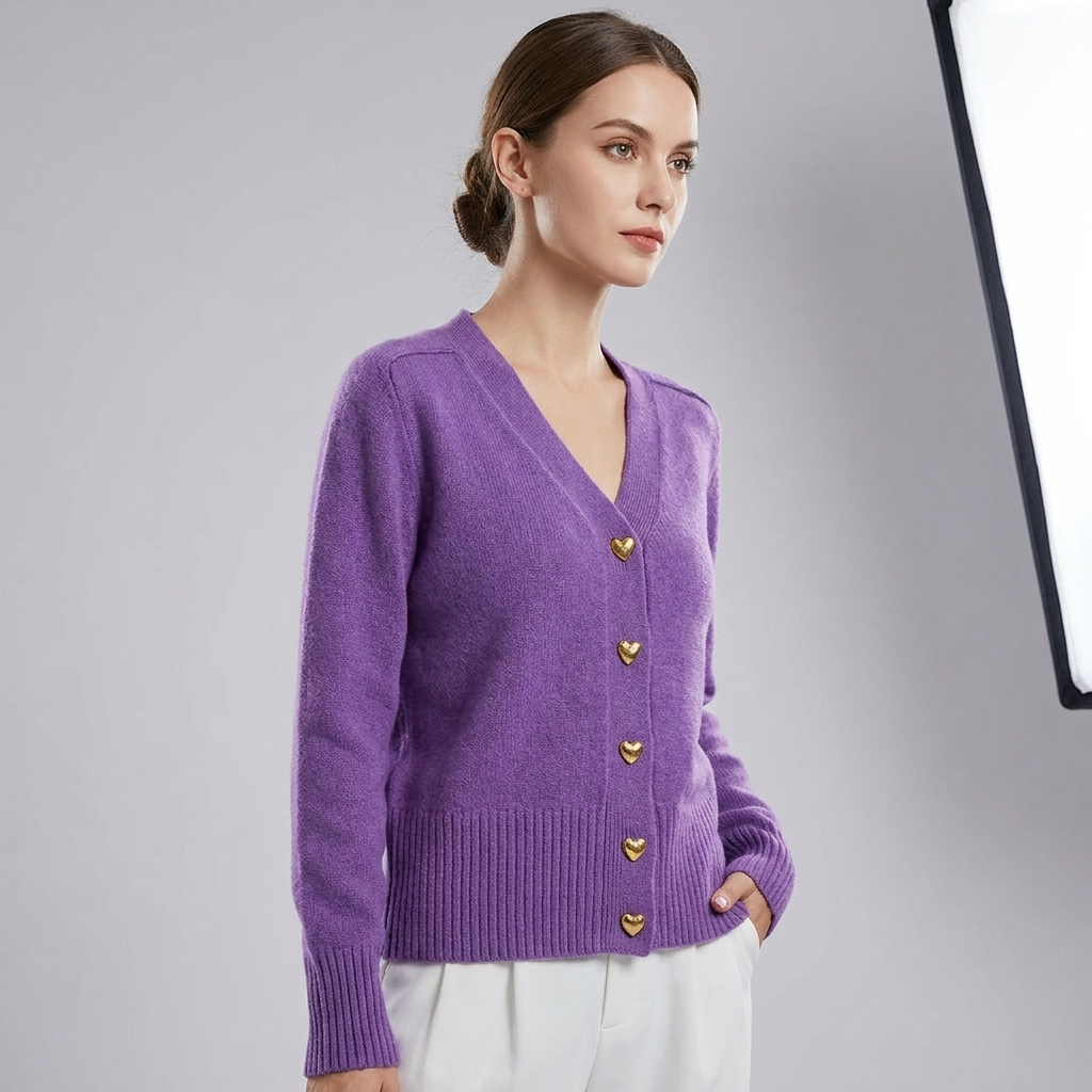 Chaleco para mujer corte regular escote en V cierre con botones manga larga casual otoño