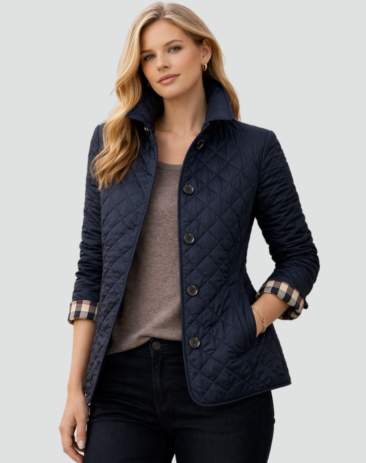 Manteau mi-saison femme coupe régulière matelassé col et boutons