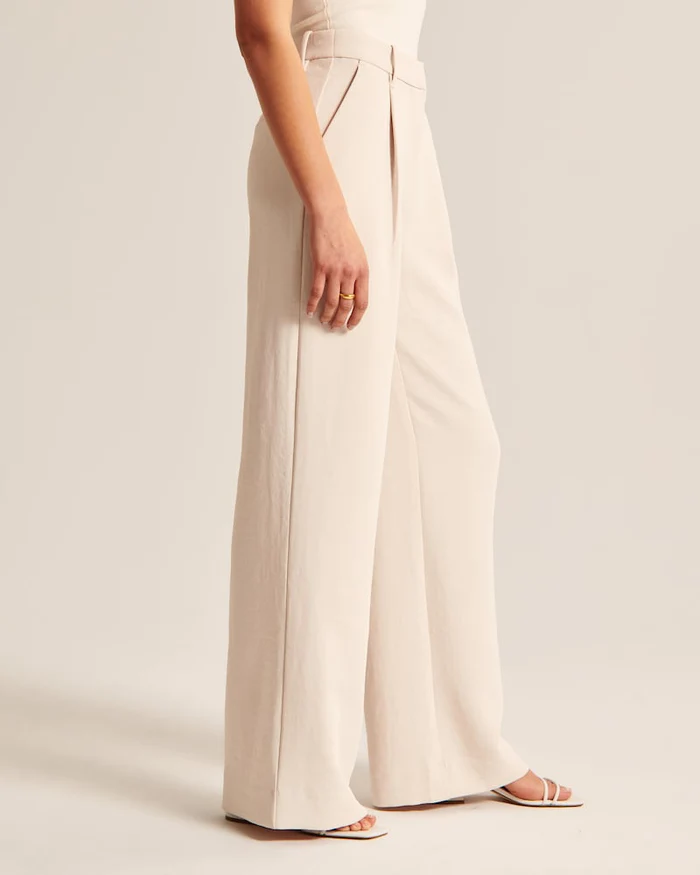 Calças ajustadas para senhora, corte regular, pernas largas, casual, primavera
