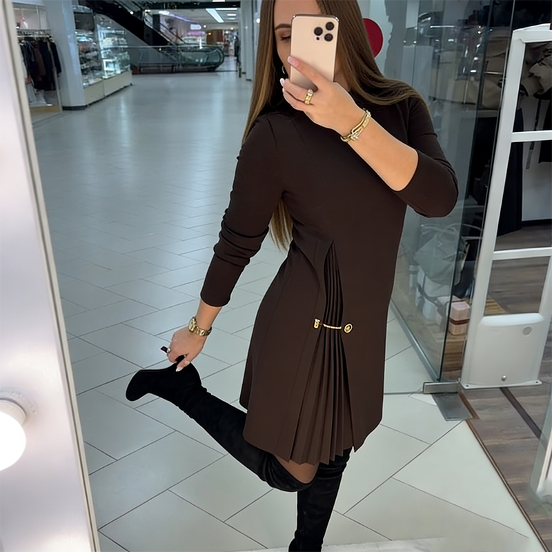 Rochie de cocktail mini elegantă pentru femei, cu guler și detalii plisate