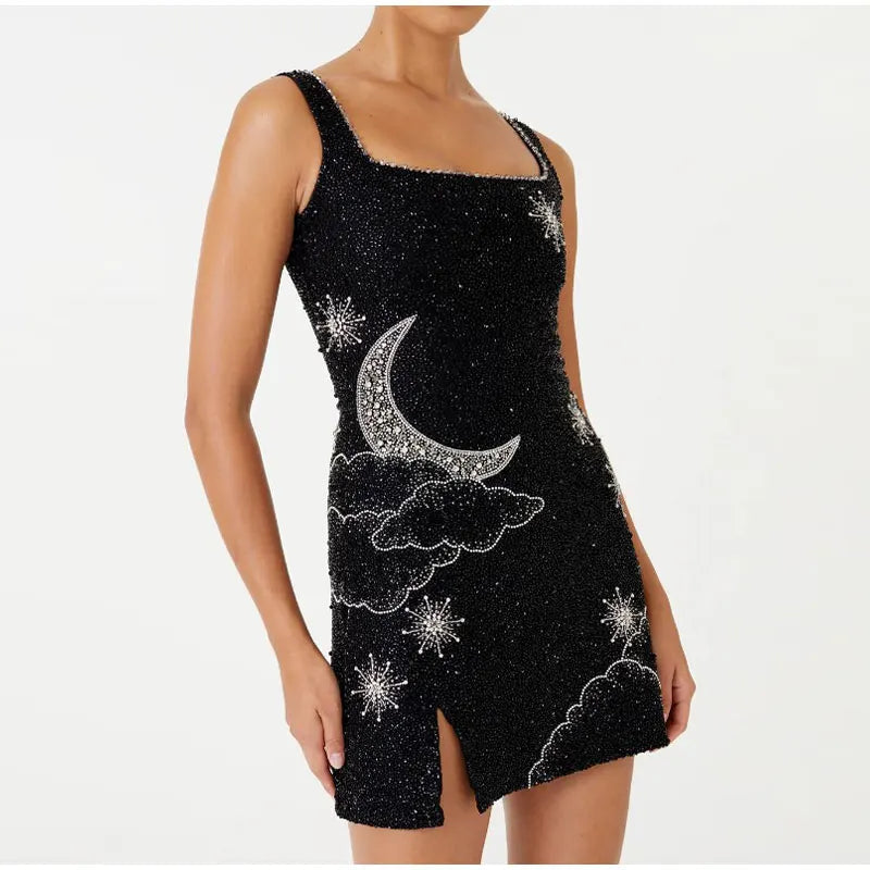 Mini robe sans manches à paillettes pour événements en soirée