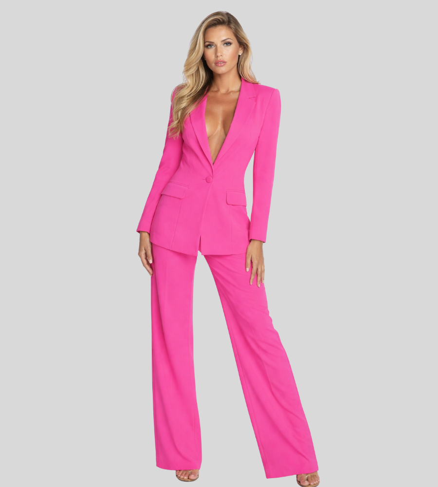 Business-Set Damen Regular Fit Leinen Blazer mit weitem Hosenbein