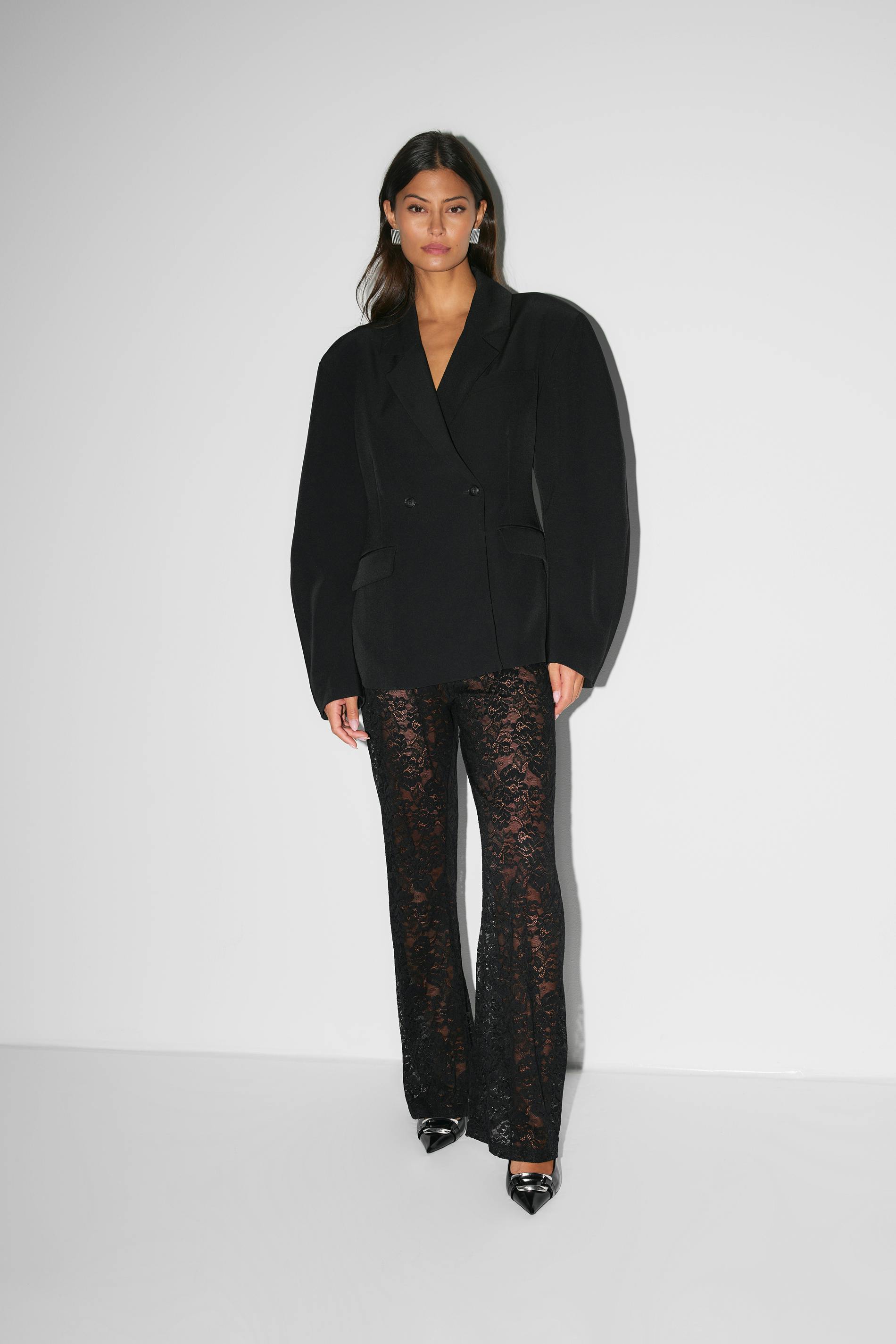 Flared Broek Dames Kanten Bloemenpatroon Elastische Taille