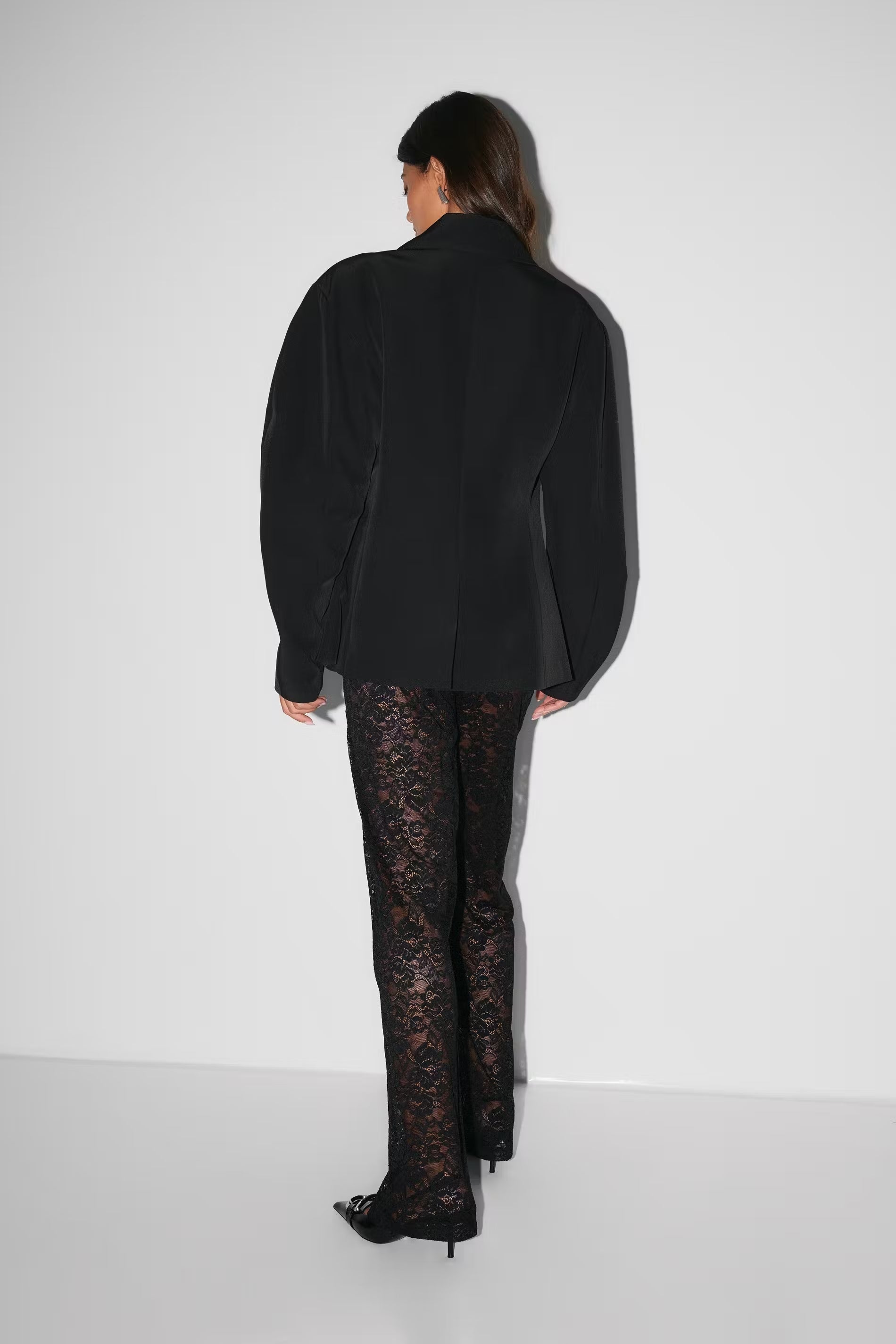Calças Flare Mulher Estampa Floral em Renda Cintura Elástica