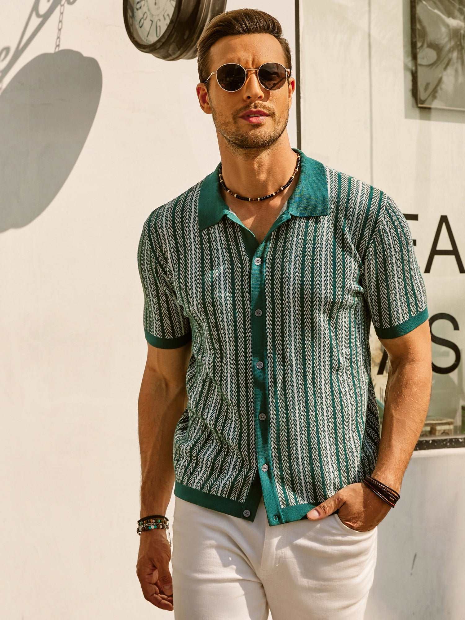Polo de rayas para hombre manga corta casual