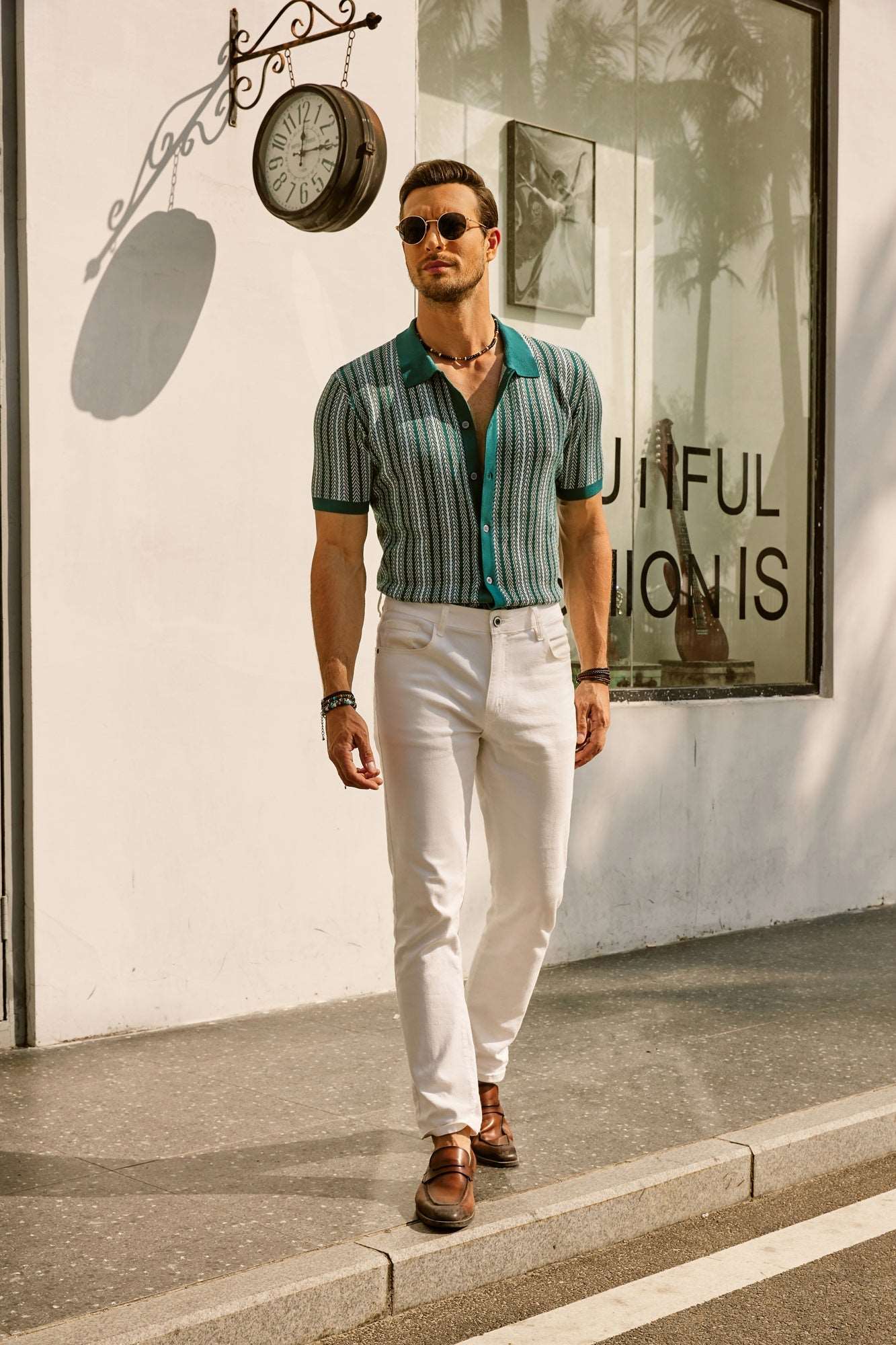Polo de rayas para hombre manga corta casual
