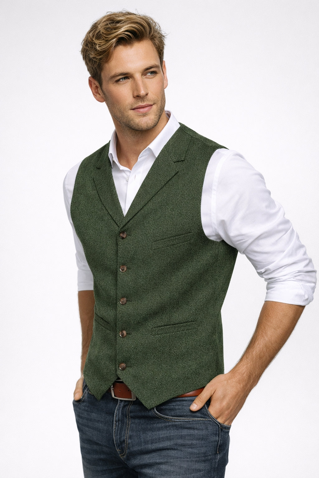 Gilet Heren Slim Fit Formeel Klassiek Knoopsluiting Revers