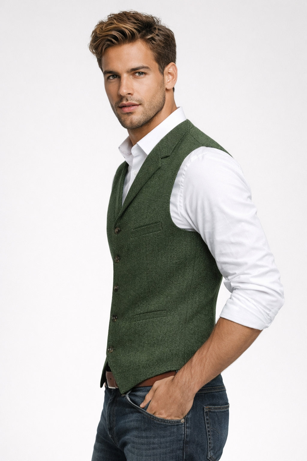 Gilet Heren Slim Fit Formeel Klassiek Knoopsluiting Revers