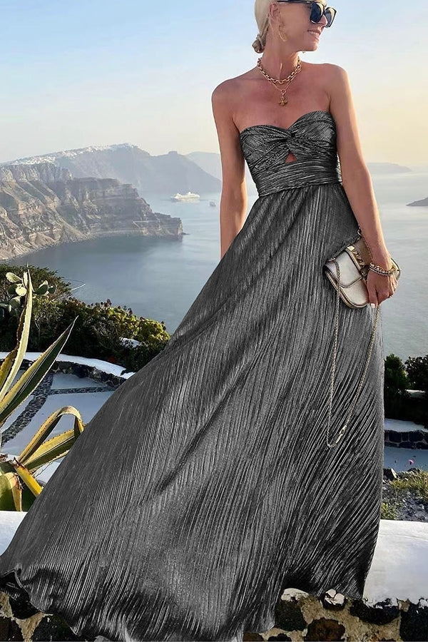 Glanzende Metallic Maxi Jurk met Strapless Top voor Dames