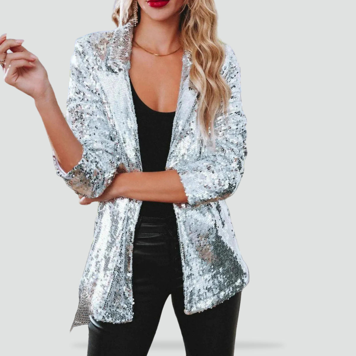 Blazer À Paillettes pour Femme | Manches Longues, Festif & Élégant adapté aux tenues polyvalentes.