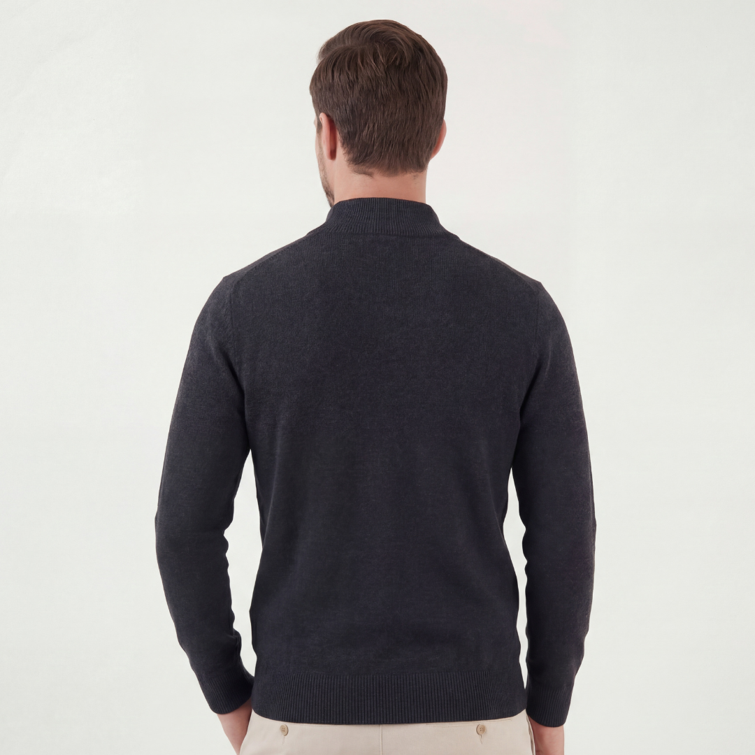 Halv-zip sweater til mænd rund hals casual lag-på-lag