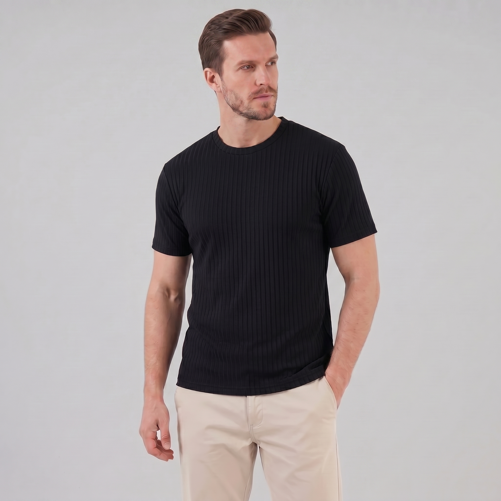 Henley-skjorte til mænd, slim fit, lange ærmer, afslappet