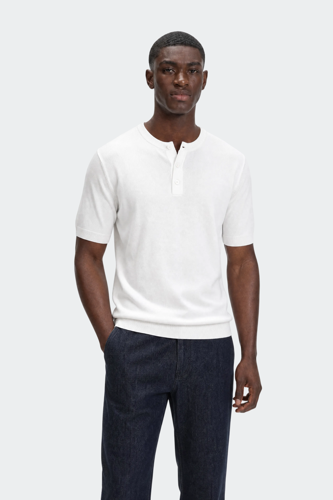 T-shirt Henley Mangas Curtas Homem Casual