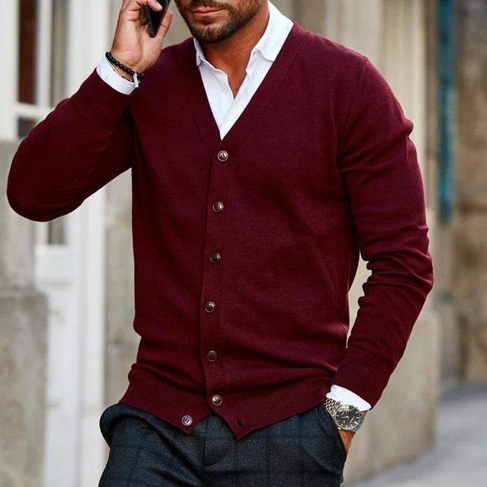 Heren Cardigan Met Knopen V-Hals Casual