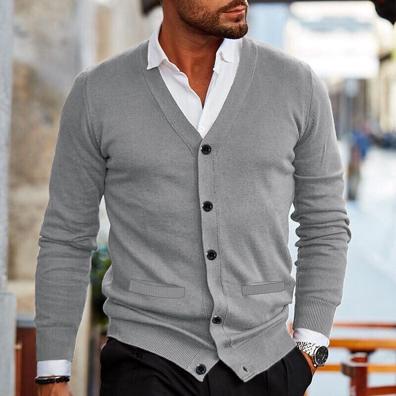 Herren-Cardigan mit Knöpfen, V-Ausschnitt, lässig
