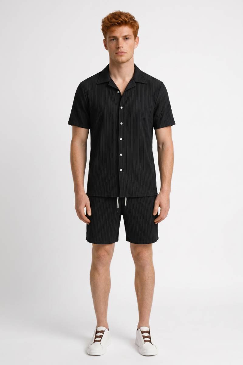 Conjunto Masculino Camisa Calção Curto Listrado Ajuste Regular